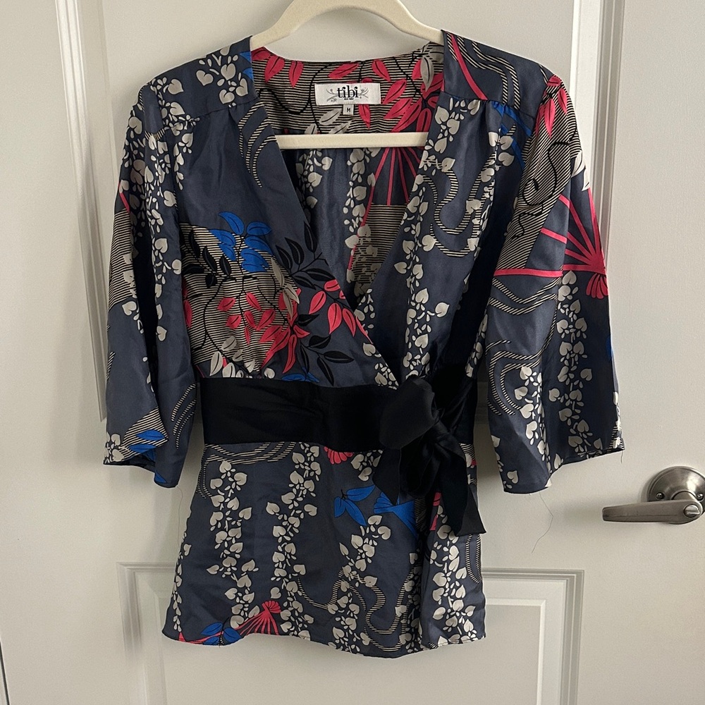 Tibi silk wrap top